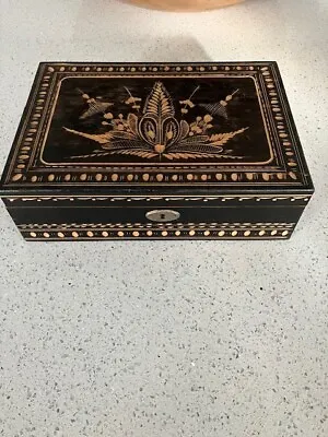 Vintage Japanese Etched Scene Brown Cream Box • £11