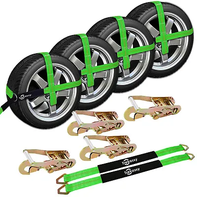 4 Pack Axle Straps Car Hauler Trailer Auto Tie Down Ratchet Tire Straps Tow Kit • $67.05