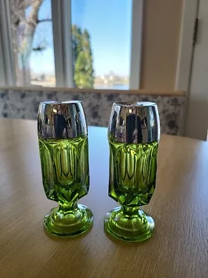 Vintage Anchor Hocking Salt And Pepper Avacado Green Glass Shakers • $15