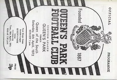 PROGRAMME - QUEENS PARK V QUEEN OF THE SOUTH - 8 APRIL 1972 • £3.50