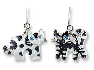 @ New ZARAH Enamel Drop Dangle Earrings STERLING SILVER Black White Cat Kitten • $38.72