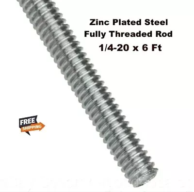 All Thread Fully Threaded Rod 1/4-20 X 6 Ft   Zinc Plated Steel  72  Long • $19.98