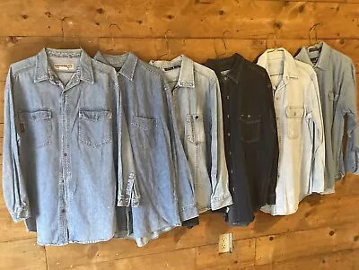 LOT OF 6 Sz L & XL  Vintage Worn Denim & Chambray Shirts Mens  1990s Button Up B • $34.99