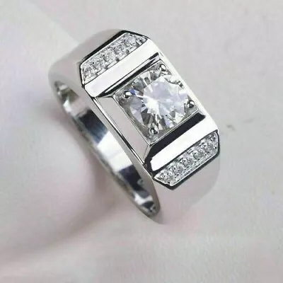3.00 CT Round Cut VVS1 Moissanite Men's Engagement Ring 14K White Gold Plated • $126.39