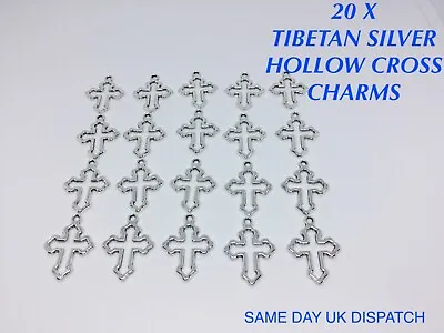 £2.99 • Buy 20 X Hollow Cross Tibetan Metal Charms Bracelet Jewellery Pendant Making