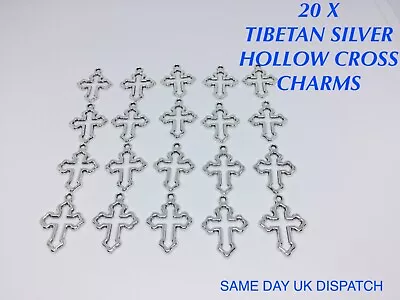 £2.99 • Buy 20 X Hollow Cross Tibetan Metal Charms Bracelet Jewellery Pendant Making