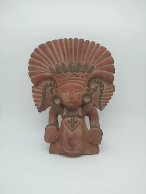 Vintage Aztec / Mayan Man In A Headdress Mexican Folk Art Red Clay Rare • $54