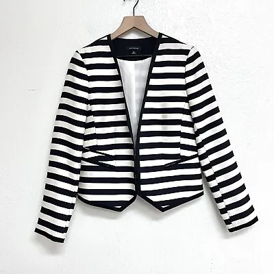 Ann Taylor Women’s 10 Striped Blazer Jacket Sheen Dressy Black Ivory • $49.99