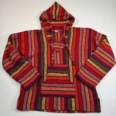 Mexican Striped Baja Hoodie Sweater Unisex Size L Pullover Hippy Surfer Rug Top • $25