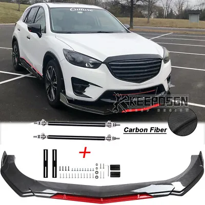 CARBON FIBER Red Front Bumper Lip Body Kit Splitter Rod For Mazda CX-5 CX-3 CX-9 • $103.77