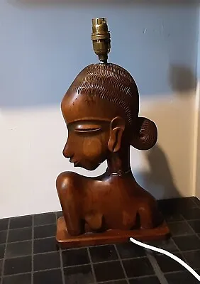 £18.95 • Buy Beautiful Old Hand Carved Solid Walnut African Lady Lamp.