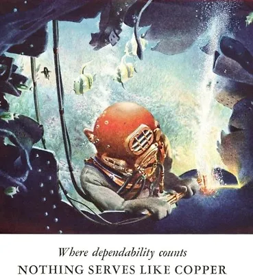 1945 WWII Ad ~ ANACONDA Undersea Helmeted Diver Diving Cutting Salvaging Copper • $9.99
