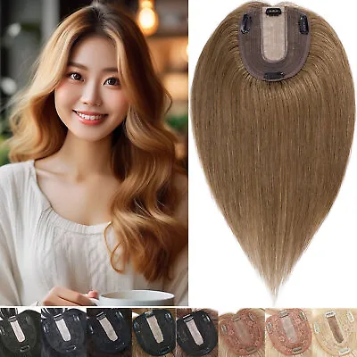 CLEARANCE Womens Human Hair Topper Clip In Top Piece Toupee Hairpiece Caramel UK • £12.03