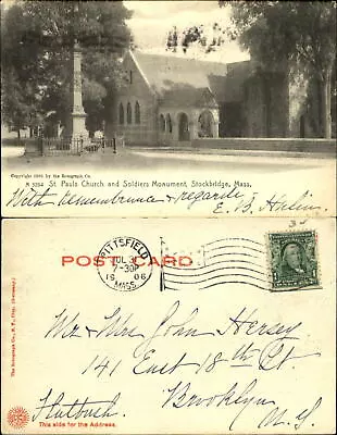 St Pauls Chrch Soldiers Monument Stockbridge Massachusetts MA Rotograph UDB 1906 • $1.89