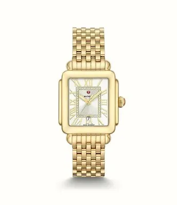 New Michele Deco Madison Mid Gold Diamond Dial Ladies Watch MWW06G000014 • $1590.83