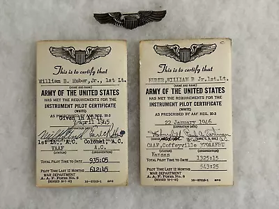 USAAF Pilot Wings 2 Inch Pinback With Two Instrument Rating Cards • $45