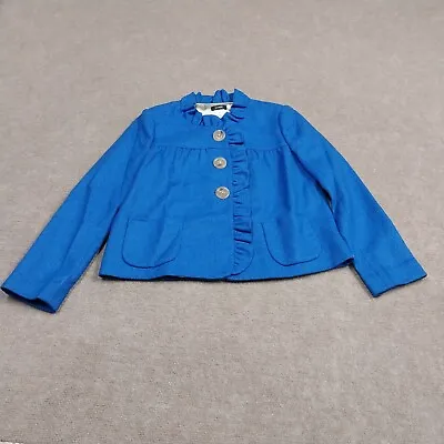 J. Crew Womens Size 2P Blue Long Sleeves Ruffled Front 3 Button Cropped Blazer • $28.88