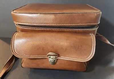 VINTAGE 1960s FULL LEATHER SLR DSLR CAMERA BAG SATCHEL MESSENGER BAG W/STRAP • $49