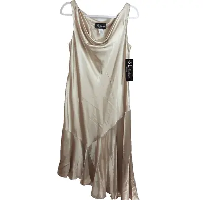 Vtg SL Fashions Gold Satin Slip Dress Size 14 Cowl Neck Asymmetric Mermaid Silky • $54.40