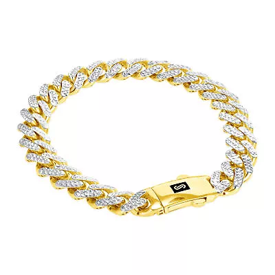 10K Yellow Gold Miami Cuban 9mm Monaco Diamond Cut Pave Chain Bracelet 7 - 9  • $550.99