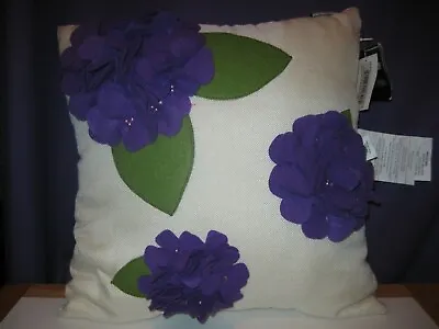 Marlo Lorenz 18  Purple Hydrangea Pillow Felt Flowers Pearls Nwt Sells $48 • $12.71