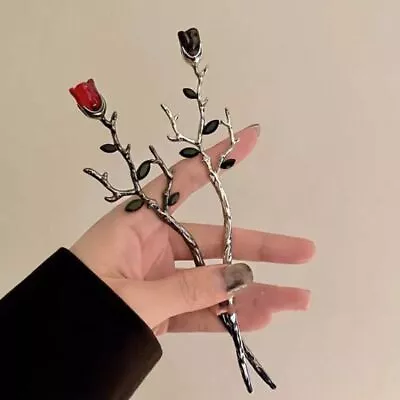 Rose Hair Sticks Vintage Flower Black Red Hairpin Chopsticks Headdress Jewelry • $11.52