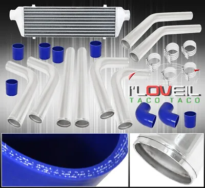 2.5  64mm Polish Aluminum Intercooler Pipe Blue Hose Tbolt Clamp Intercooler Kit • $169.99