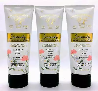 3 Bath & Body Works Aromatherapy SERENITY Marigold Rose Magnolia Body Cream 8 Oz • $39.50