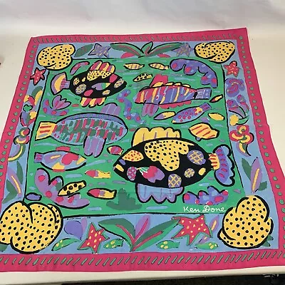 $19.99 • Buy Vintage Ken Done 1985 Multi-Color Group Of Fishes Silk Graphic Art Print Scarf!