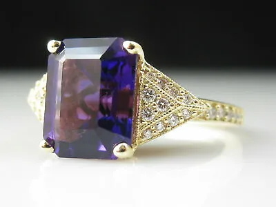 New 3Ct Emerald Cut Amethyst Solitaire Best Engagement Ring 14K Yellow Gold Over • $83.85