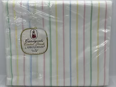 MCM Springmaid Candycale Combed Percale Double Flat Sheet 81x108 Pastel Stripes • $14.95