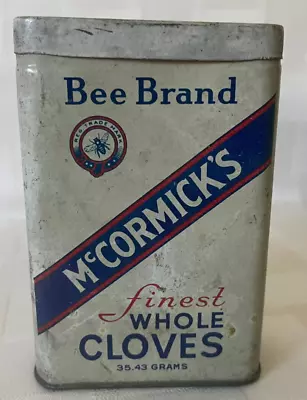 Vintage 40s McCormick's BEE BRAND Whole Cloves Spice 1.25oz Tin Can BALTIMORE MD • $6.29