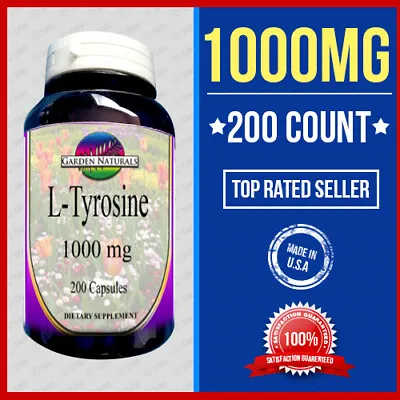 L-Tyrosine 500mg +500=1000 Energy-Chronic Fatigue-Focus-Depression 200 Caps USA • $15.89