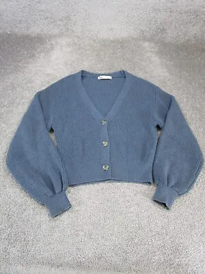 Zara Sweater Womens Small Blue Knit Button Up Cardigan Cropped Oversized  • $19.99
