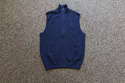 New Polo Ralph Lauren Mens Pima Cotton Full Zip Knit Vest - Size Medium - Blue • $19.95