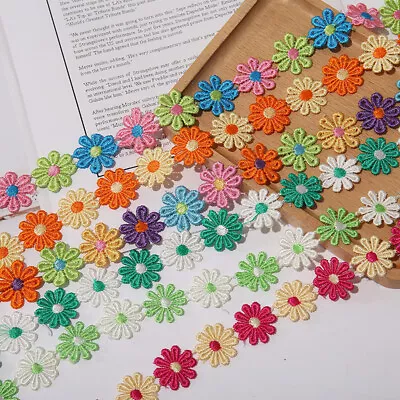 £2.69 • Buy 1Yard Daisy Flower Embroidered Trim Lace Ribbon Fabric DIY Wedding Dress Sewing