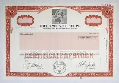 MD. Merrill Lynch Pacific Fund Inc 1987. Specimen Stock Cert XF-AU. S-C USBNC • $44.88