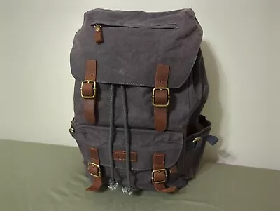Kattee Canvas Leather Hiking Backpack Travel Rucksack Gray • $39.99