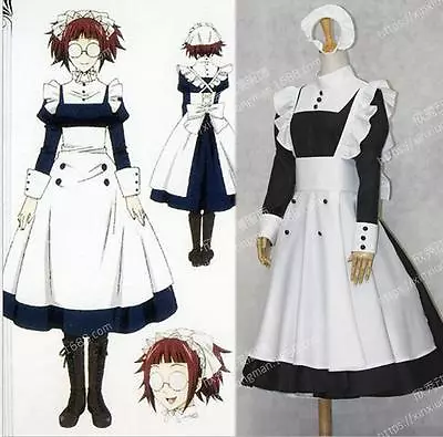 Black Butler Mey Rin Maid Cosplay Costume Outfit Dress+Bonnet Custom Made • $33.52