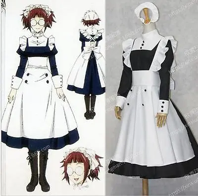 Black Butler Mey Rin Maid Women Cosplay Costume Outfit Dress+Bonnet Custom Made • $79.99