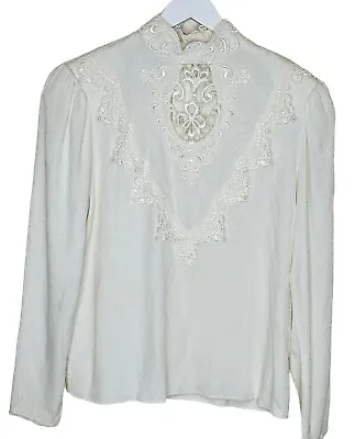 Vintage Scott McClintock Ivory Lace Brocade Cottagecore Prairie Blouse Sz 12 • £48.19