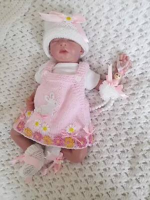 💙 Hand Knitted Baby Bunny Dress Set16  /17  Early Baby Or Reborn Doll Last One  • £14.99