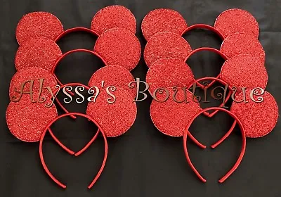 16 Pcs Minnie Mickey Mouse Ears Headbands Shiny RED Birthday Party Favors DIY • $15.99