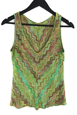 Women's MISSONI Sleeveless Viscose Green Pattern Tank Top Shirt Size 44 • $44.76