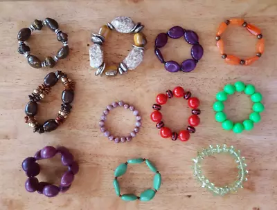 Vintage Lot 11 Beaded Stretch Bracelets Acrylic Plastic • $4