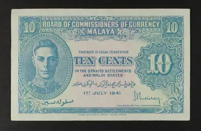 Malaya 10 Cents 1941 ... Vf • $19.50