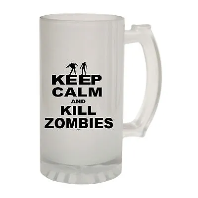 Keep Calm And Kill Zombies Novelty Gift Frosted Glass Beer Stein - Gift Boxed • £12.95
