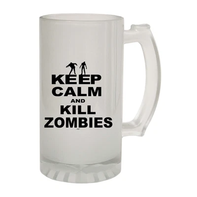 Keep Calm And Kill Zombies Novelty Gift Frosted Glass Beer Stein - Gift Boxed • £12.95