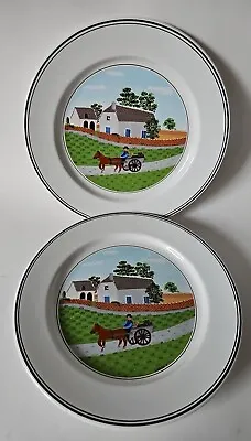 2 VILLEROY & BOCH Design Naif Horse & Buggy 8 1/4  Salad Plates Lot Set • $19.95