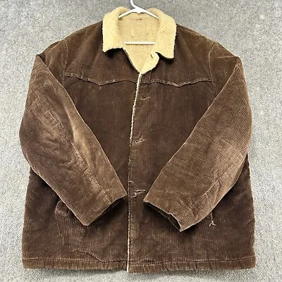 VINTAGE Corduroy Jacket Mens XL 46 Brown Cotton Sherpa Fleece Lined Western 70s • $59.96